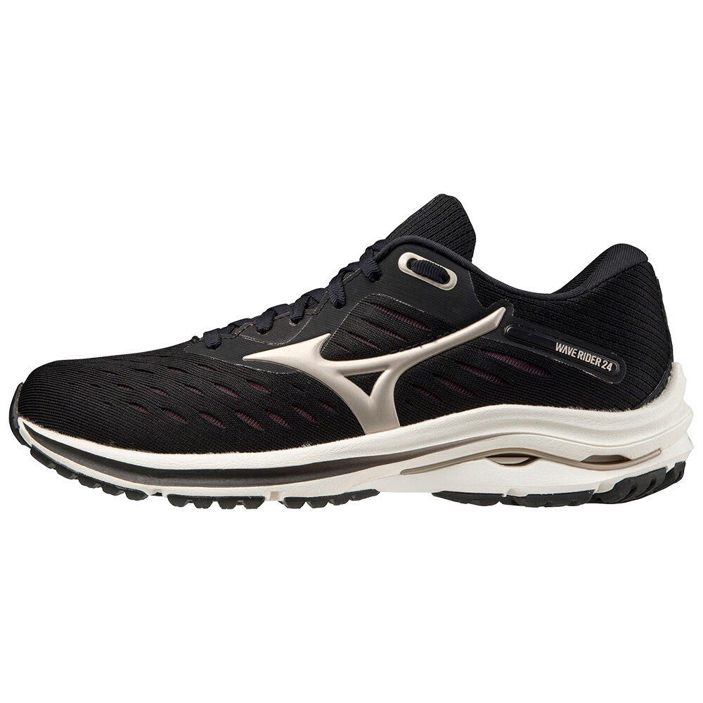 Mizuno Women's Wave Rider 24 Running Shoes Black/Gold Platinum (J1GD200342-RFD)